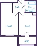 Планировка 1-комнатной квартиры, 39,16 м2