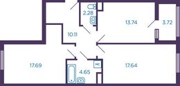 Планировка 2-комнатной квартиры, 67,2 м2