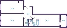 Планировка 2-комнатной квартиры, 68,8 м2