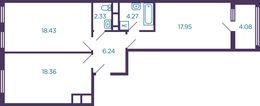 Планировка 2-комнатной квартиры, 68,9 м2