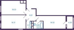 Планировка 2-комнатной квартиры, 69,7 м2