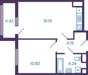Планировка 2-комнатной квартиры, 61,73 м2