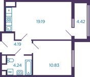 Планировка 1-комнатной квартиры, 40,66 м2