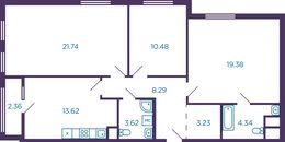 Планировка 3-комнатной квартиры, 85,91 м2