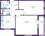 Планировка 2-комнатной квартиры, 61,82 м2