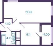 Планировка 1-комнатной квартиры, 39,28 м2