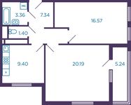 Планировка 2-комнатной квартиры, 60,88 м2
