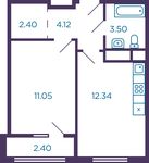 Планировка 1-комнатной квартиры, 34,61 м2