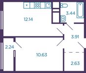 Планировка 1-комнатной квартиры, 33,87 м2