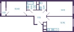 Планировка 2-комнатной квартиры, 52,36 м2