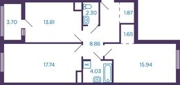 Планировка 2-комнатной квартиры, 68,05 м2