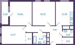 Планировка 3-комнатной квартиры, 81,77 м2