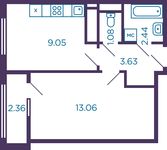 Планировка 1-комнатной квартиры, 29,4 м2