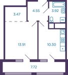 Планировка 1-комнатной квартиры, 40,01 м2