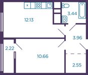 Планировка 1-комнатной квартиры, 33,85 м2