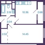 Планировка 1-комнатной квартиры, 34,4 м2