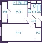 Планировка 1-комнатной квартиры, 34,37 м2