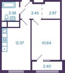 Планировка 1-комнатной квартиры, 34,01 м2