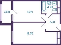 Планировка 2-комнатной квартиры, 43,4 м2