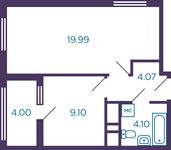 Планировка 1-комнатной квартиры, 39,26 м2
