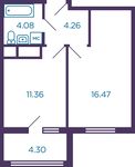 Планировка 1-комнатной квартиры, 38,32 м2