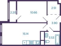 Планировка 1-комнатной квартиры, 36,84 м2