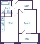 Планировка 1-комнатной квартиры, 29,6 м2