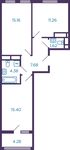 Планировка 2-комнатной квартиры, 57,64 м2