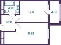 Планировка 2-комнатной квартиры, 43,18 м2