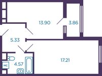 Планировка 1-комнатной квартиры, 42,94 м2