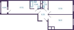 Планировка 2-комнатной квартиры, 67,7 м2