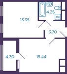 Планировка 1-комнатной квартиры, 38,89 м2