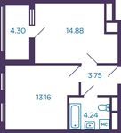 Планировка 1-комнатной квартиры, 38,18 м2
