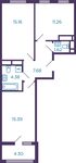 Планировка 2-комнатной квартиры, 57,64 м2