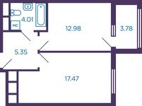 Планировка 2-комнатной квартиры, 41,7 м2
