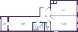 Планировка 2-комнатной квартиры, 70,48 м2