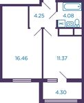 Планировка 1-комнатной квартиры, 38,31 м2