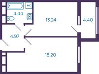 Планировка 2-комнатной квартиры, 43,05 м2