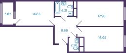Планировка 2-комнатной квартиры, 66,74 м2