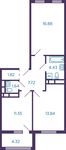 Планировка 2-комнатной квартиры, 59,84 м2