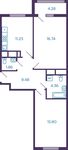 Планировка 2-комнатной квартиры, 61,61 м2