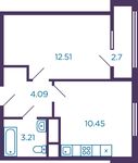 Планировка 2-комнатной квартиры, 30,2 м2