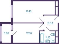 Планировка 2-комнатной квартиры, 42,86 м2