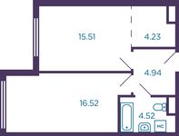 Планировка 1-комнатной квартиры, 46 м2