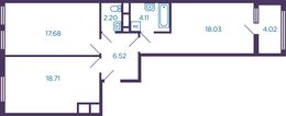 Планировка 2-комнатной квартиры, 68,2 м2