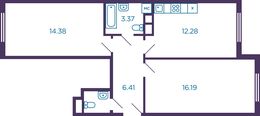 Планировка 2-комнатной квартиры, 54,1 м2