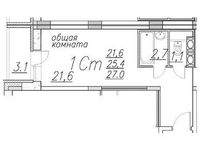 Планировка квартиры студии, 27 м2