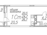 Планировка квартиры студии, 26,7 м2