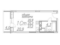 Планировка квартиры студии, 27,2 м2