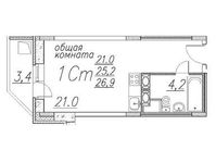 Планировка квартиры студии, 26,9 м2